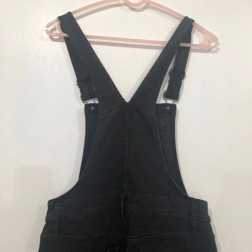 Madewell Denim Skinny Overalls Lunar Wash Black‎ M Adj Strap Pockets Zip Utility